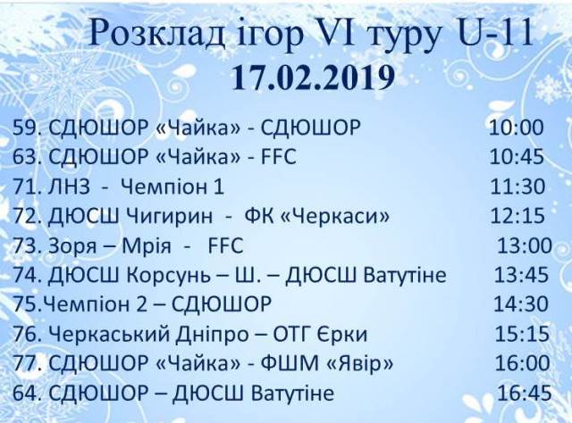 розклад ігор 17.02.2019
